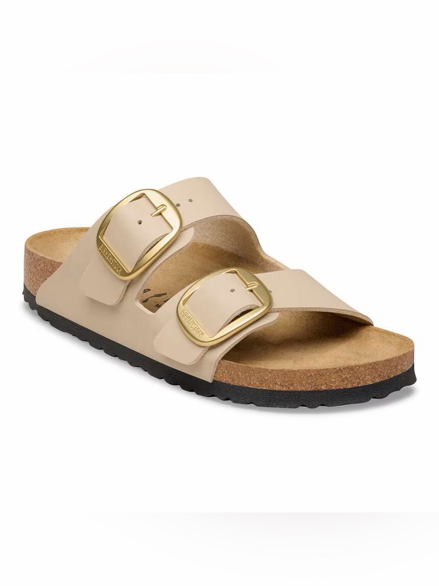 Nwt Birkenstock Arizona Sandal Nubuck In Sandcastle With Gold Buckles